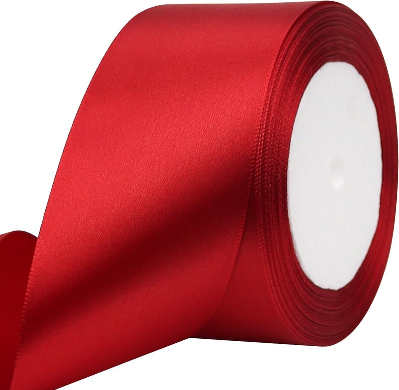 Riunbb Deep red Solid Satin Ribbon 2 Inch 25 Yards Solid Polyester Fabric Ribbon for Gift Wrapping Wedding Christmas Baby Shower Birthday Party Decoration Handmade Immortal Flower Craft - Image 1